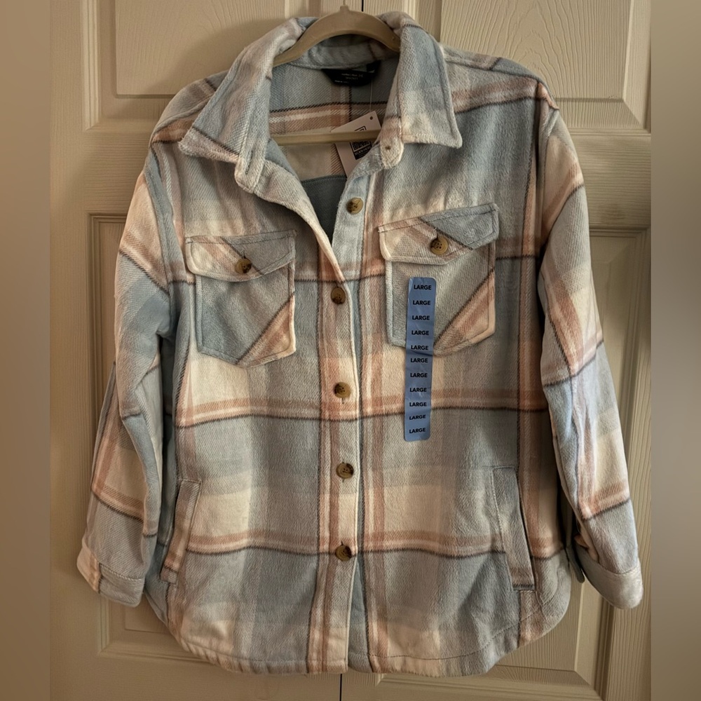 Member’s Mark Pastel Plaid Soft Fleece Shacket - Size Large - NWT